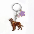 Golden dog metal keychain pendant with purple flower charms and silver ring loop - 08 Brown Golden Retriever