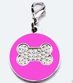 Sparkling pink bone-shaped pet tag with rhinestones and silver lobster clasp - Pink Bone Rhinestone Style