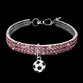 Funkelndes rosa Strass-Halsband für Haustiere mit Fußball-Anhänger und Silberkette - Rosa