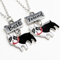 Lot de deux colliers Best Friend pour animaux avec pendentifs bouledogue français en émail - Vieux Bouledogue