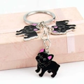 French Bulldog metal keychain with black enamel charms in a pink gift box display - Black French Bulldog / 10cm