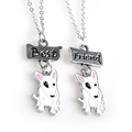 Close-up of Best Friend Bull Terrier dog pendants with silver alloy chains set - Bull Terrier