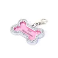 Pink bone-shaped pet photo frame pendant with sparkling rhinestones and metal clasp - Bone Shape