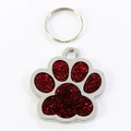 Sparkling red glitter paw print pet ID tag with durable silver metal frame and ring - Red