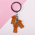 Teddy dog keychain with silver ring and three orange enamel puppy charms for bags - Brown Poodle / 10cm