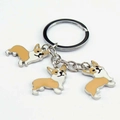 Creative Corgi dog metal keychain with three yellow and white enamel puppy pendants - Corgi Yellow / 10cm