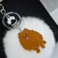Porte-clés pompon blanc mignon avec breloque loulou de Poméranie orange en émail - Loulou de Poméranie Brun