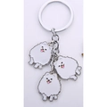 Cartoon white dog keychain with silver ring and three cute enamel puppy pendants - White Pomeranian / 10cm