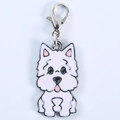 Cartoon Westie dog charm with white enamel finish and silver lobster clasp - Maltese