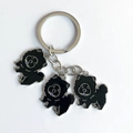 Cartoon black dog metal keychain with silver ring and three enamel puppy charms - Black Chow Chow / 10cm