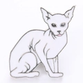 Detailansicht der weißen Emaille-Sphynx-Katzen-Anstecknadel mit silbernen Kanten - Weiße Siamkatze