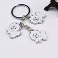 Cartoon dog metal keychain with white enamel puppy pendants and silver link chain - White Chow Chow / 10cm