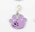 Purple paw pet tag with sparkling rhinestones and silver lobster clasp for collars - Paw / 30*28mm / Purple
