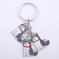 Cartoon Husky dog metal keychain with three charms on a polished silver ring - Husky Grey / 10cm