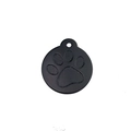 Matte black round aluminum pet ID tag with raised paw print pattern for dogs and cats - Paw Print Style / 3825 / Black (2.3cm Paw)