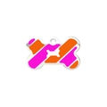 Macro view of bone-shaped pet ID tag featuring pink and orange diagonal stripes - Orange and Pink