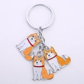 Creative cartoon Shiba Inu metal keychain with three cute charms and silver ring - Yellow Husky / 10cm