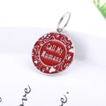 Red enamel round pet ID tag with Call My Humans engraving and bone paw patterns - 28mm / Red