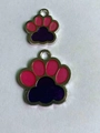 Pink and purple glitter paw print charms in silver alloy frame for pet ID tags - Pink Oil / 25*27mm