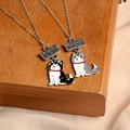 Ensemble de deux colliers husky de dessin animé avec médailles Best Friend gravées - Husky Noir et Gris