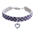 Collier pour animaux à trois rangées de strass avec pendentif coeur en cristal bleu - Cœur Bleu et Blanc