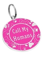 Médaille ronde rose pour chien avec texte Call My Humans et motifs d'os en métal - 28mm / Rouge Prune