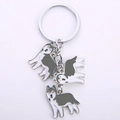 Cartoon Husky zinc alloy metal keychain with silver rings and grey enamel dog charms - Gray Alaskan Malamute / 10cm