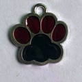 Silver metal paw print pet ID tag with deep red and black glitter enamel finish - Red Oil / 25*27mm