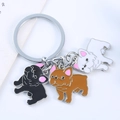 Cartoon French Bulldog keychain featuring black, brown, and white metal dog pendants - Bulldog Mix (Black Brown White) / 10cm