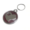 Detail of red glitter heart pet ID tag with stainless steel frame and metal split ring - 25mm / Red