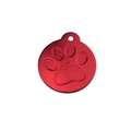 Red bone-shaped aluminum pet ID tag with paw print detail and matte finish - Paw Print Style / 3825 / Red (2.3cm Paw)