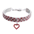 Drierijige strass hart huisdier halsband met rode en witte kristallen voor honden - M23.5+5CM / Rood en Wit Hart