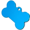 Bone-shaped blue aluminum pet ID tag for dog and cat collars with hanging hole - Bone Style / 3825 / Lake Blue