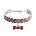 Collier pour animaux à trois rangées de strass avec pendentif os rouge et chaîne - Rouge Blanc Os