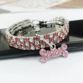 Collier réglable pour animaux avec strass roses et clairs et pendentif en forme d'os - Rose Blanc Os