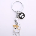 Detail of Jack Russell dog keychain with enamel bone and paw print charms in silver finish - Paw White Bone Jack Russell Style