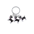 Creative Boston Terrier metal keychain with three cute black and white dog enamel pendants - Black and White Triple Dog Style