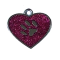 Médaille en forme de cœur rose pailleté avec empreinte de patte et cadre en métal - 27*28mm / Rouge