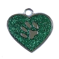 Médaille pour chien en forme de cœur à paillettes vertes avec empreinte de patte - 27*28mm / Vert