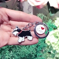 Cute black and white Schnauzer dog keychain with a white I Love Dogs metal pendant - Black Poodle And Heart Tag