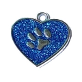 Médaille pour animal en forme de cœur bleu pailleté avec empreinte de patte argent - 27*28mm / Bleu