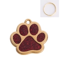 Golden paw print pet ID tag with red glitter inlay and circular hanging ring - 30-30mm / Red