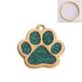 Golden paw print pet ID tag with green glitter filling and metal split ring charm - 30-30mm / Green