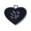 Zinc alloy heart dog tag with black glitter finish and silver paw print design - 27*28mm / Black
