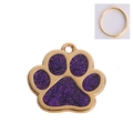 Golden paw-shaped pet ID tag with purple glitter finish and matching hanging ring - 30-30mm / Purple