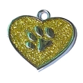 Green glitter heart-shaped pet ID tag with silver paw print and zinc alloy frame - 27*28mm / Gold