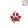 Golden zinc alloy paw-shaped pet ID tag with purple glitter inlay and matching gold ring - 30-30mm / Rose Red