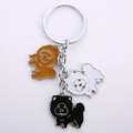 Cute Chow Chow dog keychain featuring brown white and black enamel pendants on a metal ring - 12cm / Mixed String Brown-White-Black