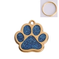 Golden zinc alloy pet ID tag with blue glitter paw print and circular ring attachment - 30-30mm / Blue