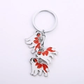 Bulldog bag charm keychain featuring white and orange enamel dog pendants on silver ring - Saint Bernard Charm
